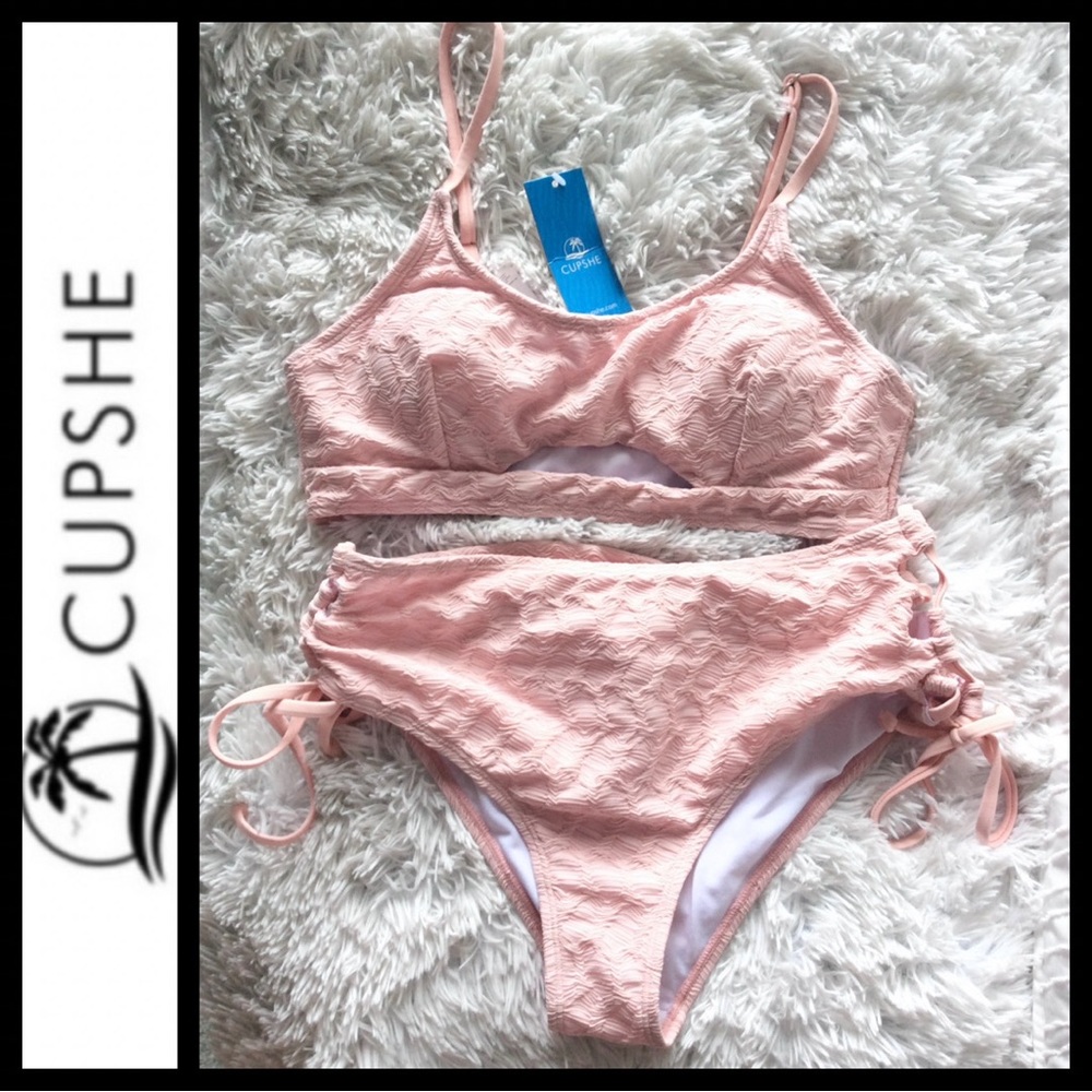 NWT Cupshe Textured Ruched Drawstring Bikini - Picture 4 of 9